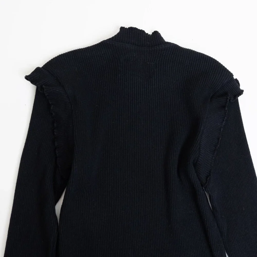 Current/Elliott The Ruffle Rib Top Black Ribbed Mock Neck Size 1 - Picture 10 of 11